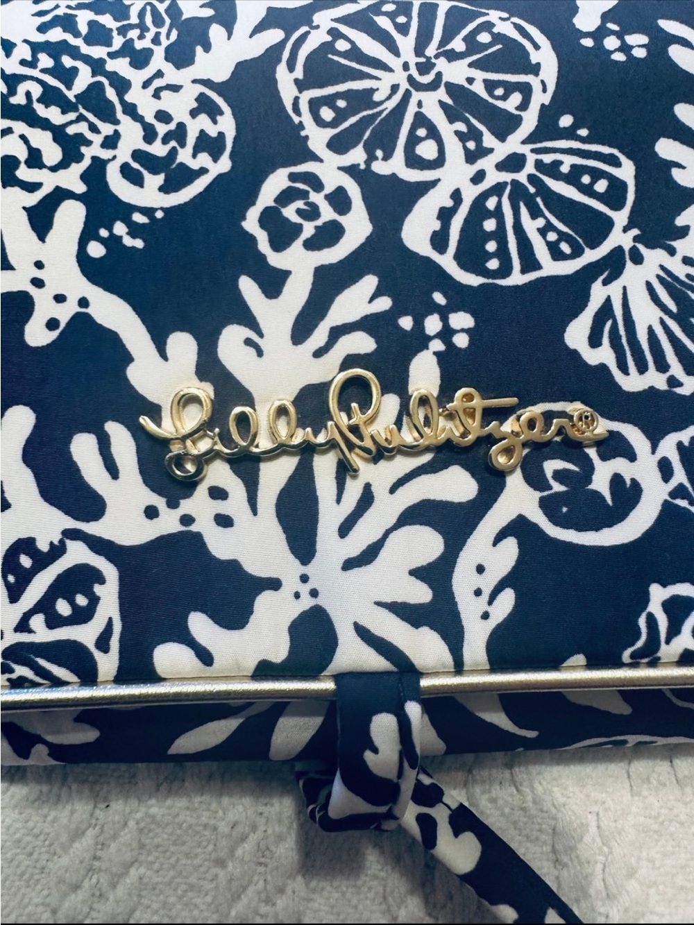 Lilly Pulitzer Jewelry Roll Travel Organizer Blue White Coastal Print Roll Up